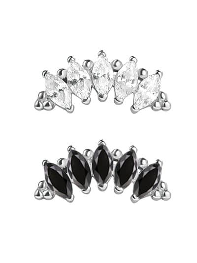 Marquise Cluster w Tribeads Threaded Stud Earring, 14k White Gold