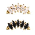 Marquise Cluster w Tribeads Threaded Stud Earring, 14k Yellow Gold