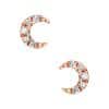 Mini Pave Crescent Moon Push-In Stud Earring, 14k Rose Gold