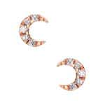 Mini Pave Crescent Moon Push-In Stud Earring, 14k Rose Gold