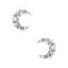 Mini Pave Crescent Moon Push-In Stud Earring, 14k White Gold