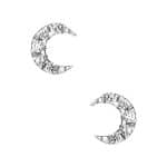 Mini Pave Crescent Moon Push-In Stud Earring, 14k White Gold