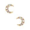 Mini Pave Crescent Moon Push-In Stud Earring, 14k Yellow Gold
