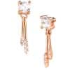 Prong CZ with Stick Dangles Threaded Stud Earring, 14k Rose Gold