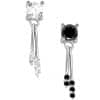 Prong CZ with Stick Dangles Threaded Stud Earring, 14k White Gold