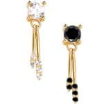 Prong CZ with Stick Dangles Threaded Stud Earring, 14k Yellow Gold