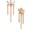 3 Marquise with Chain Dangles Threaded Stud Earring, 14k Rose Gold