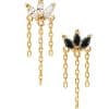 3 Marquise with Chain Dangles Threaded Stud Earring, 14k Yellow Gold