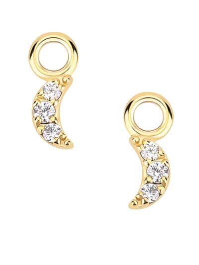 3-Gem Pave Moon Charm for Clicker Hoop, 14k Yellow Gold