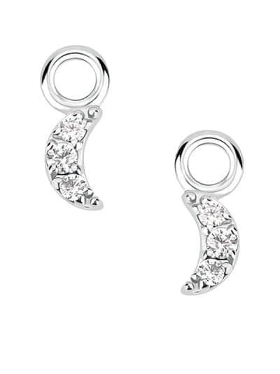 3-Gem Pave Moon Charm for Clicker Hoop, 14k White Gold