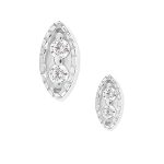 Two Gem Marquise Threaded / Push-in Stud Earring, 14k White Gold