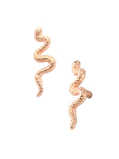 Delicate Snake Threaded Stud Earring, 14k Rose Gold