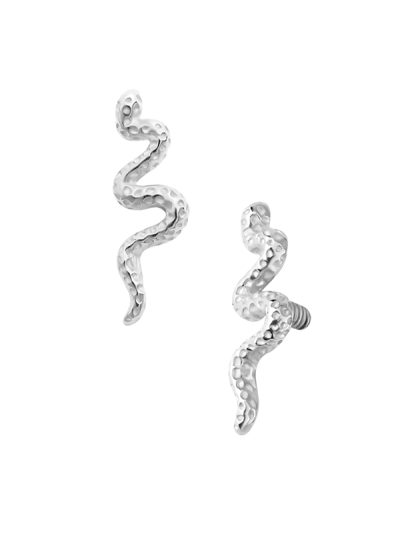 Delicate Snake Threaded Stud Earring, 14k White Gold