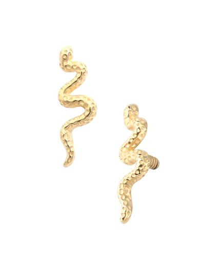 Delicate Snake Threaded Stud Earring, 14k Yellow Gold