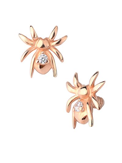 Gem Spider Threaded Stud Earring, 14k Rose Gold