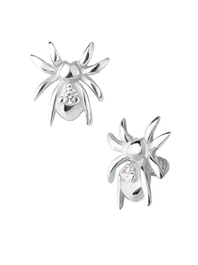 Gem Spider Threaded Stud Earring, 14k White Gold