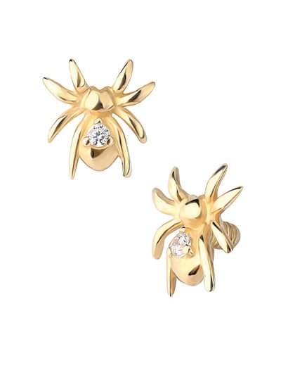 Gem Spider Threaded Stud Earring, 14k Yellow Gold