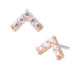 Pave Chevron Push-In Stud Earring, 14k Rose Gold