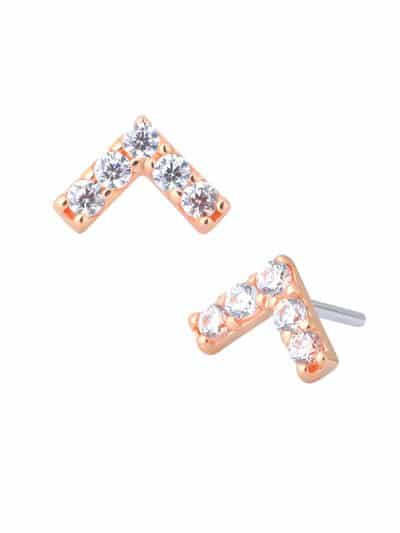 Pave Chevron Push-In Stud Earring, 14k Rose Gold