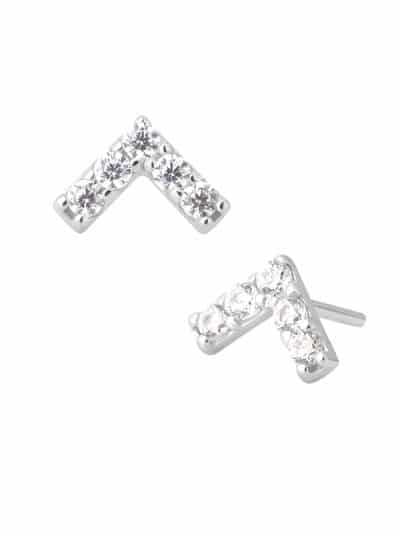 Pave Chevron Push-In Stud Earring, 14k White Gold