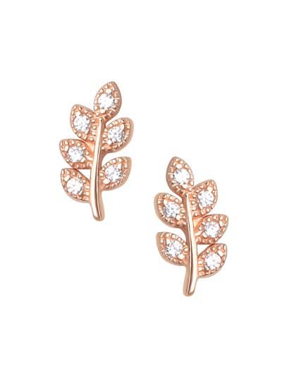 Pave Branch Threaded Stud Earring, 14k Rose Gold