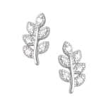 Pave Branch Threaded Stud Earring, 14k White Gold