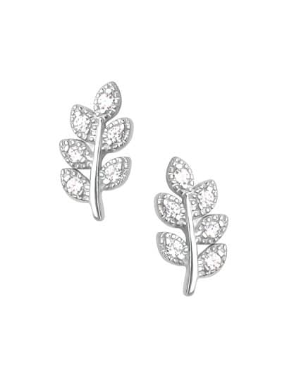 Pave Branch Threaded Stud Earring, 14k White Gold