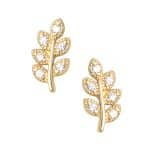 Pave Branch Threaded Stud Earring, 14k Yellow Gold