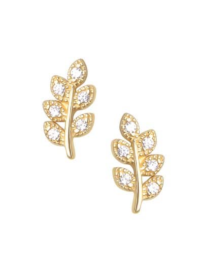 Pave Branch Threaded Stud Earring, 14k Yellow Gold