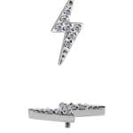 Pave Lightning Bolt Threaded Stud Earring, 18k White Gold