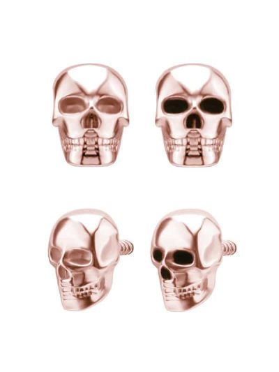 Skull Threaded Stud Earring, 18k Rose Gold