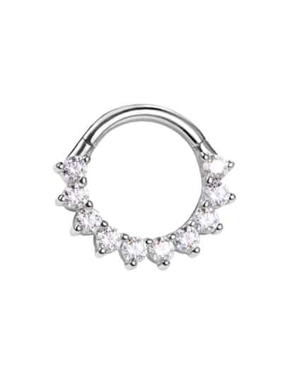 Prong Pave Daith Clicker Earring, 14k White Gold