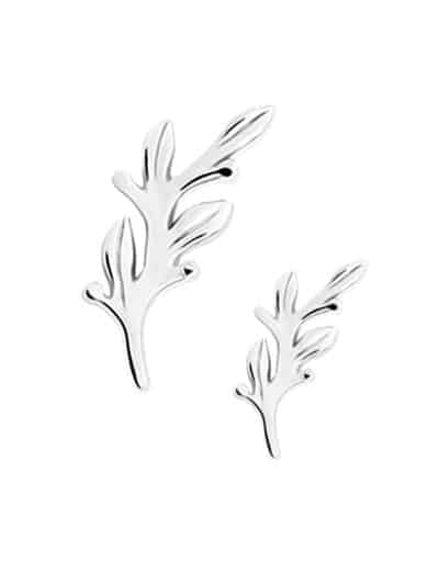 Olive Branch Threaded Stud Earring, 14k White Gold