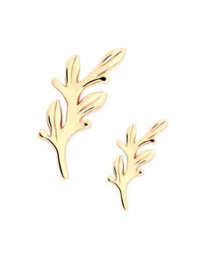 Olive Branch Threaded Stud Earring, 14k Yellow Gold