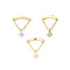 Hidden Helix Chain Dangle CZ Threaded Stud Earring, 14k Yellow Gold