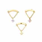 Hidden Helix Chain Dangle CZ Threaded Stud Earring, 14k Yellow Gold