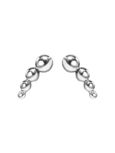 Mini Beaded Curve Threaded Stud Earring, 14k White Gold