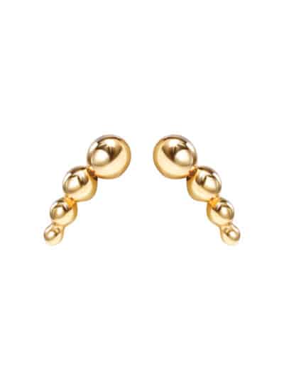 Mini Beaded Curve Threaded Stud Earring, 14k Yellow Gold