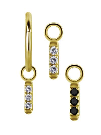 3-Gem Pave Bar Charm for Clicker Hoop, 18k Yellow Gold