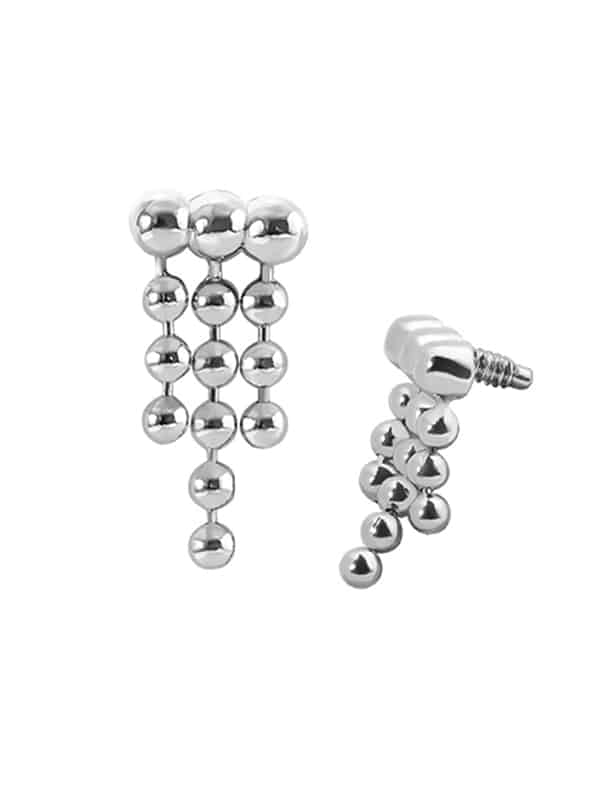 Beaded Drape Threaded Stud Earring, 14k White Gold