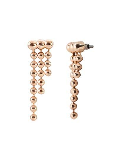 Beaded Drape Threaded Stud Earring, Long, 14k Rose Gold