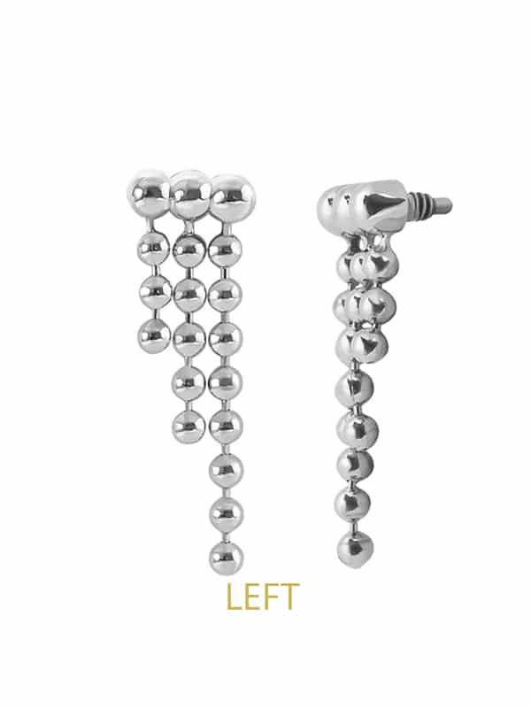 Beaded Drape Threaded Stud Earring, Long, 14k White Gold