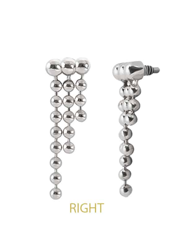 Beaded Drape Threaded Stud Earring, Long, 14k White Gold