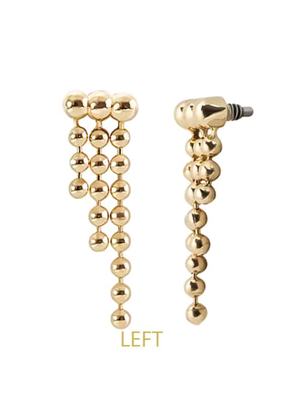 Beaded Drape Threaded Stud Earring, Long, 14k Yellow Gold