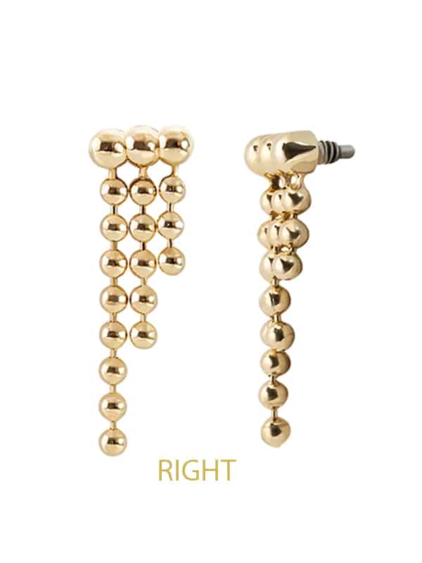 Beaded Drape Threaded Stud Earring, Long, 14k Yellow Gold