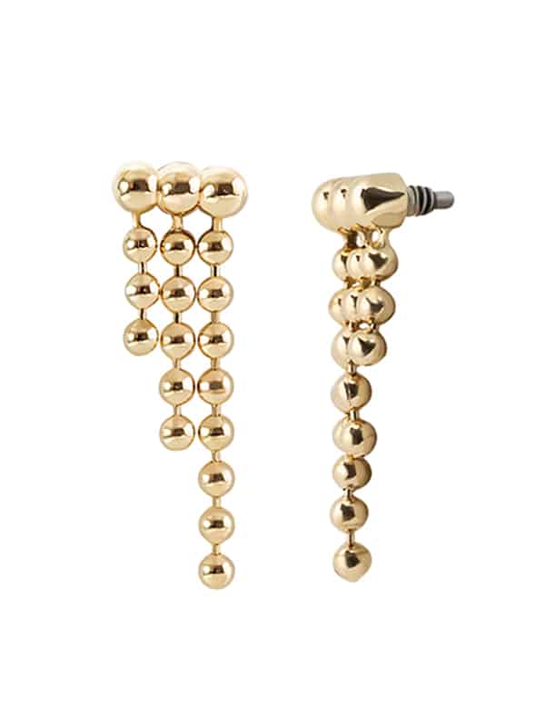 Beaded Drape Threaded Stud Earring, Long, 14k Yellow Gold