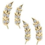 Delicate Gem Feather Threaded Stud Earring, 14k Yellow Gold