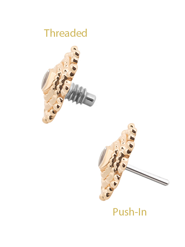 Mandala Gem Sun Threaded / Push-In Stud Earrning, 14k Rose Gold