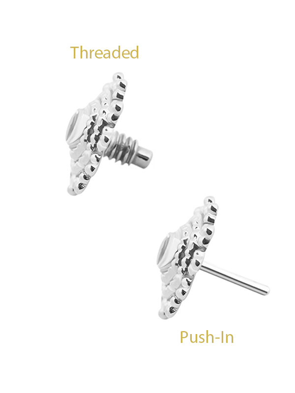 Mandala Gem Sun Threaded / Push-In Stud Earrning, 14k White Gold