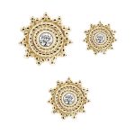 Mandala Gem Sun Threaded / Push-In Stud Earrning, 14k Yellow Gold
